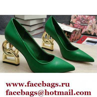 Dolce & Gabbana Heel 10.5cm Leather Pumps Green with DG Pop Heel 2021